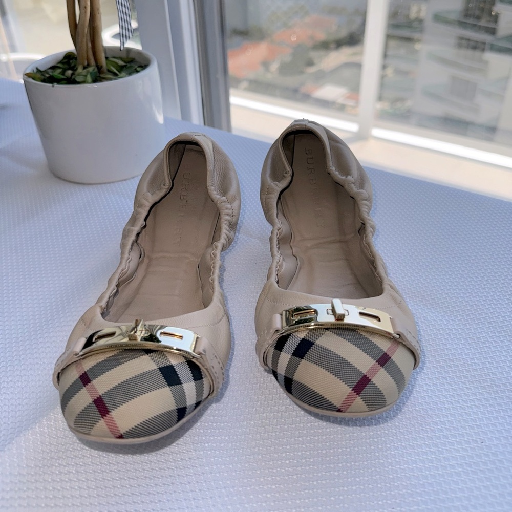 Burberry beige leather and check canvas ballet flat size 39.5